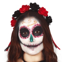 Bandeau Catrina à fleurs rouges et noires