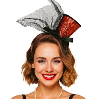 Serre-tête mini chapeau haut-de-forme rouge pailleté