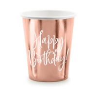 Verre Happy Birthday or rose 260 ml - 6 pièces