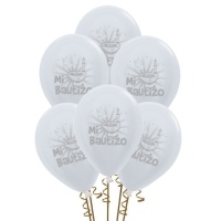 Mon baptême ballons latex satin blanc perle 30 cm - Sempertex - 12 unités