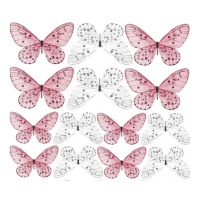 Gaufrettes papillon métalliques blanches et roses - Crystal Candy - 22 unités