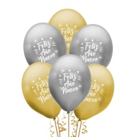 Ballons en latex or et argent de 30 cm pour la nouvelle année - Ballons clowns - 25 pcs.