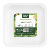 Assiettes carrées en carton biodégradable blanc de 26 cm - 4 pièces.