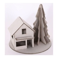 Figurine en bois représentant une maison et un sapin de Noël 16 x 15,2 cm - Artis decor