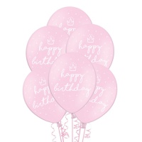 Ballons Latex Joyeux Anniversaire Rose 30 cm - PartyDeco - 50 pcs.