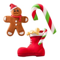 Figurines en sucre de canne, pain d'épice et botte de Noël 5 à 7 cm - Dekora - 17 unités