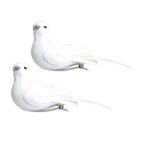 Set d'oiseaux blancs de taille moyenne avec pincettes - 2 pièces