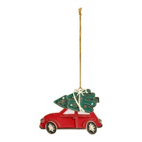 Pendentif voiture en métal avec arbre de Noël 9 x 6,5 cm