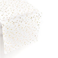 Chemin de table blanc avec étoiles dorées 0,45 x 1,50 m - 1 pièce.