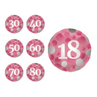 Ballon d'anniversaire rose à pois avec numéro 45 cm - Conver Party