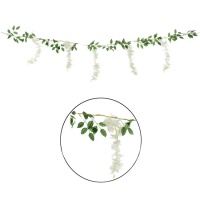 Couronne de glycine blanche avec feuilles vertes - 1,7m