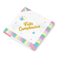 Serviettes d'Anniversaire Gâteau de 16,5 x 16,5 cm - 12 unités