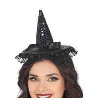 Chapeau de sorcière mini avec paillettes et noeud