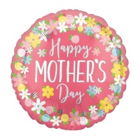 Bonne fête des mères Ballon rond avec fleurs 43 cm - Anagramme