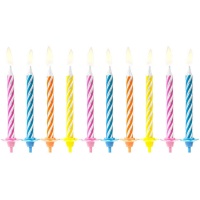 Bougies colorées rayées de 6 cm - PartyDeco - 10 pcs.