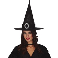 Chapeau de sorcière noir avec boucle pour adultes