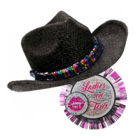 Chapeau noir avec paillettes et badge 