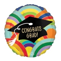 Félicitations aux diplômés ! Ballon arc-en-ciel rond de 43 cm avec capuchon - Anagramme
