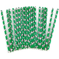 Pailles en papier à motif de football vertes - 20 unités