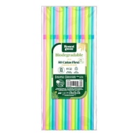 Pailles en amidon de maïs de 21 cm assorties de couleurs flexibles - Honest Green - 50 pcs.