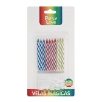 Bougies magiques rayées colorées 6 cm - 10 unités