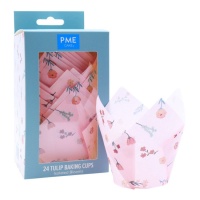 Capsules de tulipes en papier pour muffins fleurs roses - PME - 24 pcs.