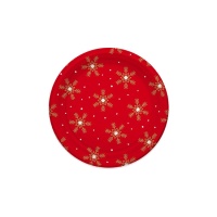 Assiettes rouges avec flocons de neige 18 cm - 6 unités