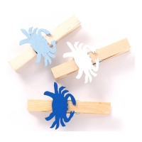 Pince à épiler en bois avec crabe 7 cm - 3 pcs.