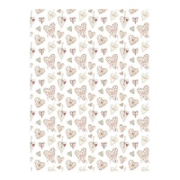 Papier cartonné avec des coeurs roses 32 x 43,5 cm - Artis decor - 5 pcs.