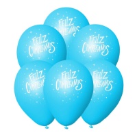 Happy Birthday Ballons en latex bleu clair 23 cm - 6 unités