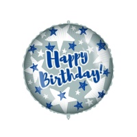 Ballon rond Happy Birthday avec étoiles 46 cm - Procos