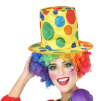 Chapeau de clown jaune à pois colorés