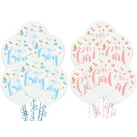 C'est garçon/fille Pastel blanc Ballons latex 30 cm - PartyDeco - 6 pcs.