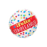 Ballon rond Happy Birthday à pois 43 cm - Anagramme