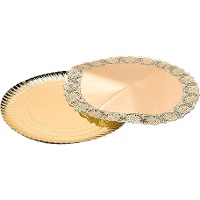 Plateau rond en carton de 35 cm avec dentelle dorée