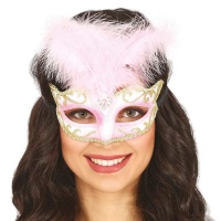 Masque rose et or avec plume