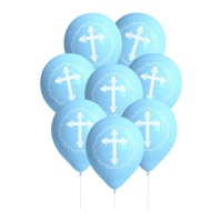 Ballons en latex bleus pour la première communion 27 cm - 8 pcs.