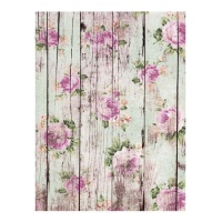 Sticker bois papier de riz avec roses 29,7 x 42,5 cm - Artis decor - 1 pc.