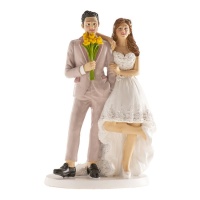 Figurine pour gâteau de mariage représentant les mariés dans une pose amusante 16 cm