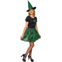 Costume de sorcière en toile d'araignée vert fluo pour adultes