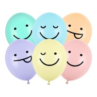 Ballons smiley en latex assortis 30 cm - PartyDeco - 6 unités
