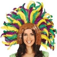 Coiffe de plumes multicolores