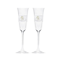 Verres à toast de mariage en cristal avec ruban et roses - 2 unités
