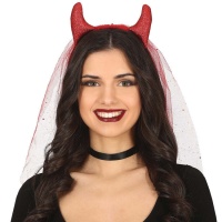 Bandeau avec cornes de diable matelassées et voile