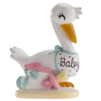 Figurine pour gâteau de baptême de bébé cigogne 10 cm