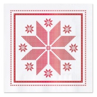 Serviettes de Noël rouges brodées blanches 12,5 x 12,5 cm - 30 unités
