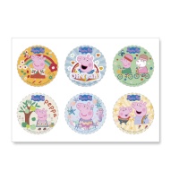 Peppa Pig mini disques en papier de sucre 6 cm - 6 unités