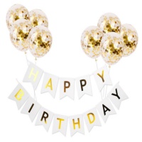 Ensemble de ballons blancs dorés Happy Birthday - Monkey Business - 9 unités