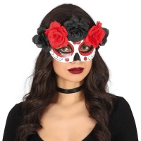 Masque de Catrina avec fleurs rouges et noires