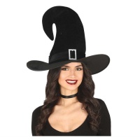 Chapeau de sorcière noir avec boucle pour adultes